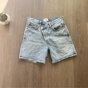 AGOLDE Criss Cross High Rise Shorts in Light Blue